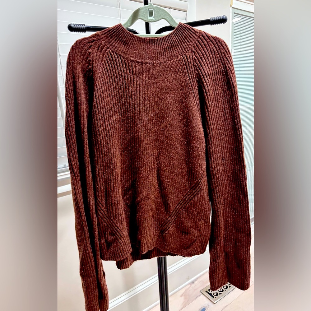 Marissa Webb Remy Merino Wool Tencel Mock Neck Sweater Brown L